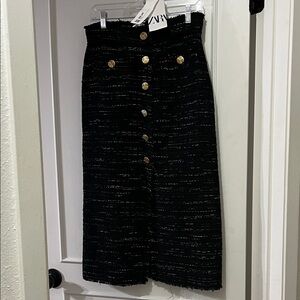 Zara Black Pencil Skirt with Gold Accents
